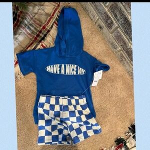 🆕 Kids Blue Hoodie and Checkered Shorts Set
